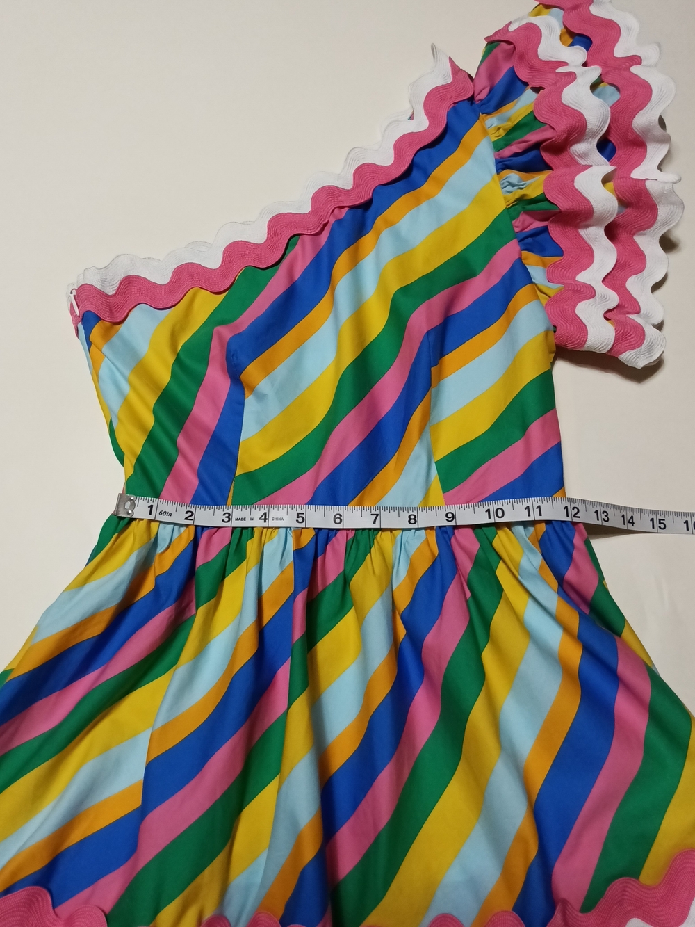 Sugarlips Rainbow Stripe One-Shoulder Tiered Rick Rack Mini Dress Size XS - Picture 6 of 12